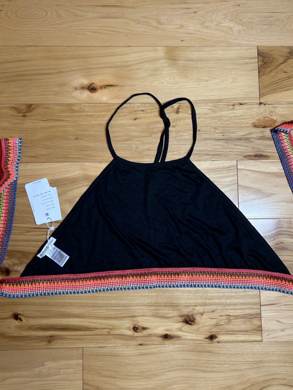 NWT Pitusa Black Halter Crop Top with Rainbow Trim | Size OS - Picture 5 of 7